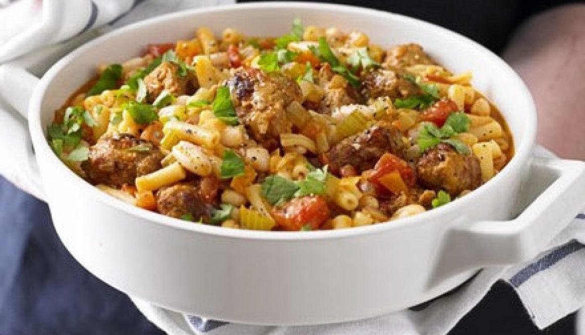 Bean and Pasta Stew with Meatballs